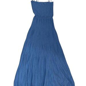 Blue pleated maxi dress with halter neck and adjustable straps